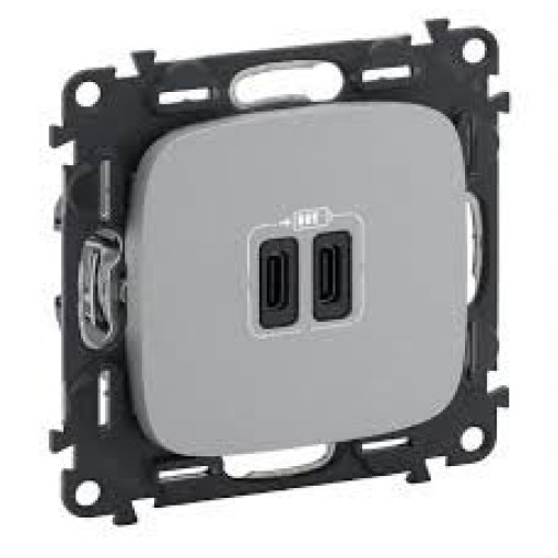 Розетка з двома USB-роз`ємами тип C + тип C 240V/5V 3000мА Legrand Valena Allure 755347, колір алюміній