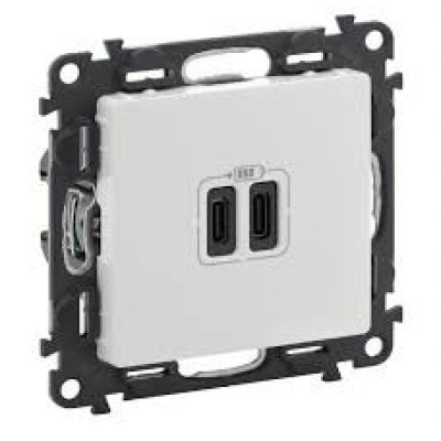 Розетка з двома USB-роз`ємами тип C + тип C 240V/5V 3000мА Legrand Valena Life 753107, колір білий