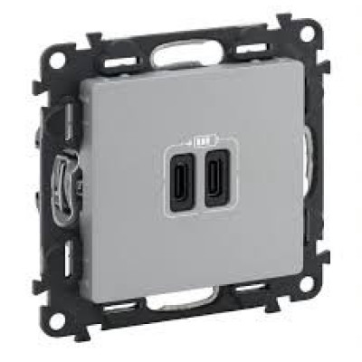 Розетка з двома USB-роз`ємами тип C + тип C 240V/5V 3000мА Legrand Valena Life 753307, колір алюміній