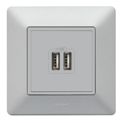 Valena LIFE Розетка USB для зарядки подвійна, алюміній Valena LIFE Розетка USB для зарядки подвійна, алюміній