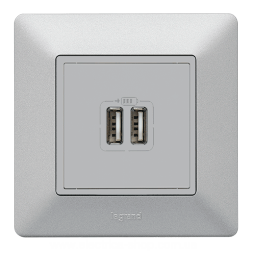 Valena LIFE Розетка USB для зарядки подвійна, алюміній