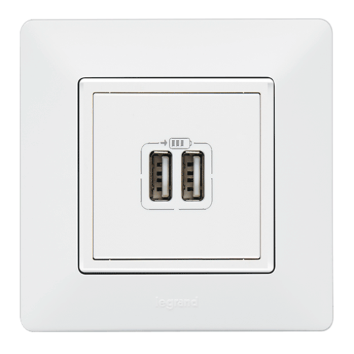 Valena LIFE Розетка USB для зарядки подвійна Білий