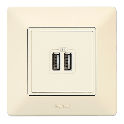 Valena LIFE Розетка USB для зарядки подвійна, слонова кістка Valena LIFE Розетка USB для зарядки подвійна, слонова кістка