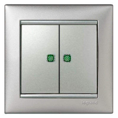 Выключатель 2-клавишный «с подсветкой» Legrand Valena 770128, цвет алюминий