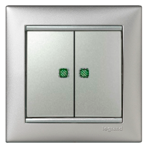 Выключатель 2-клавишный «с подсветкой» Legrand Valena 770128, цвет алюминий