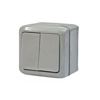 Выключатель накладной 2-клавишный IP44, Forix™ 782382, цвет серый