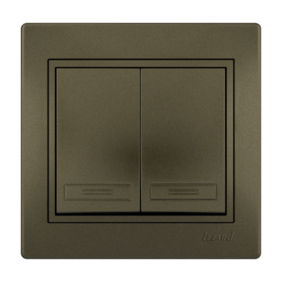 Выключатель 2-клавишный Lezard Mira (cветло-коричневый металлик)