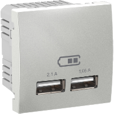 Розетка 2хUSB-выход для зарядки 2-модуля. Unica алюминий MGU3.418.30