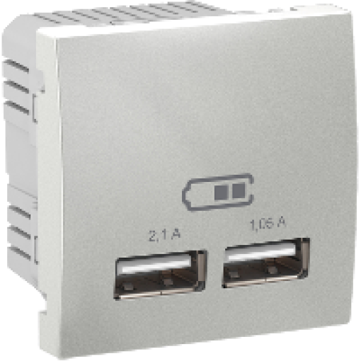 Розетка 2хUSB-выход для зарядки 2-модуля. Unica алюминий MGU3.418.30