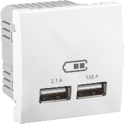 Розетка 2хUSB-выход для зарядки 2-модуля. Unica белый MGU3.418.18
