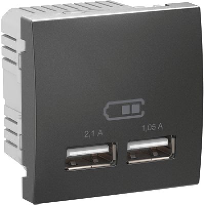Розетка 2хUSB-выход для зарядки 2-модуля. Unica графит MGU3.418.12