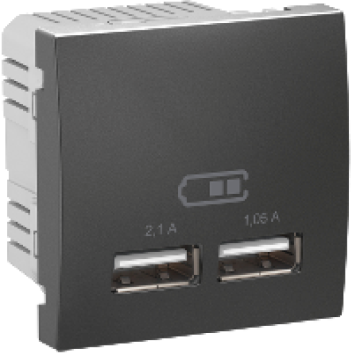 Розетка 2хUSB-вихід для зарядки 2-модулі. Unica графіт MGU3.418.12