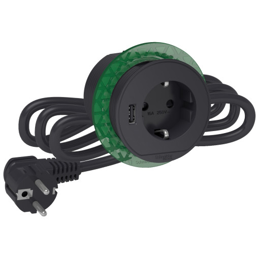 Блок розеток (2К+З)+USB тип А антрацит INS44005