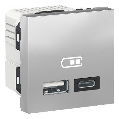 Двойная USB розетка A+C алюминий NU301830