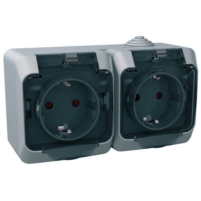 Розетка двойная з прозорою захисною крышкой Schneider Electric Cedar Plus, IP44, серый WDE000625