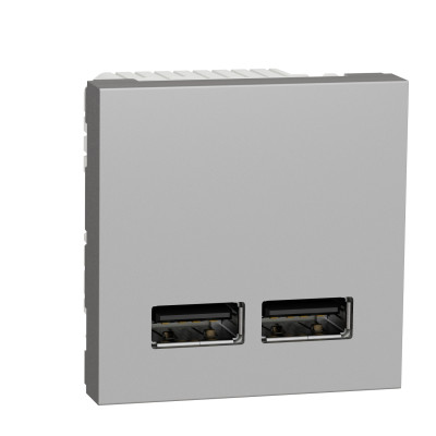 Розетка USB двойная 2.1А 2 модуля алюминий NU341830