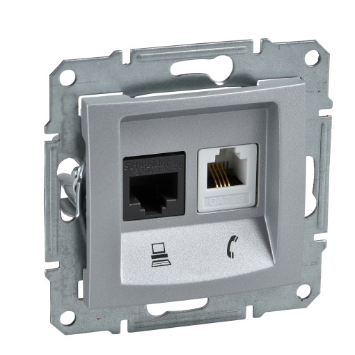 Телефон+Комп`ютерна розетка (RJ45-КАТ. 6 UTP) SEDNA алюміній SDN5200160