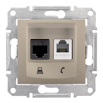 Телефон+Комп`ютерна розетка (RJ45-КАТ. 6 UTP) SEDNA титан SDN5200168