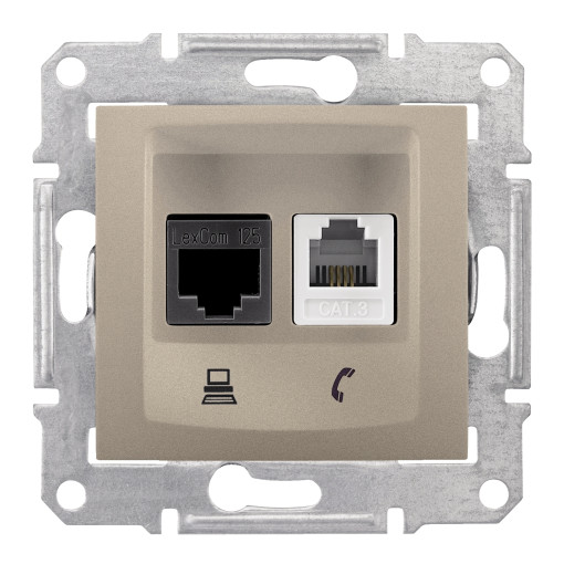 Телефон+Комп`ютерна розетка (RJ45-КАТ. 6 UTP) SEDNA титан SDN5200168