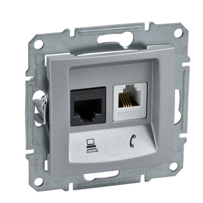 Телефона+Комп`ютерна розетка (RJ45-КАТ. 5е UTP) SEDNA алюміній SDN5100160