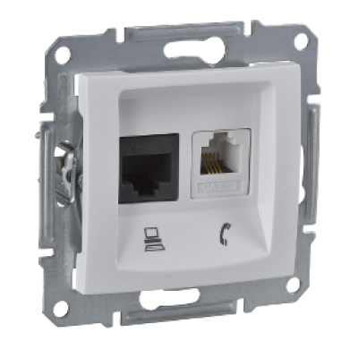 Телефона+Комп`ютерна розетка (RJ45-КАТ. 5е UTP) SEDNA білий SDN5100121