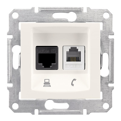 Телефона+Комп`ютерна розетка (RJ45-КАТ. 5е UTP) SEDNA слонова кістка SDN5100123