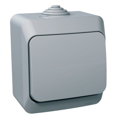 Выключатель накладний 1-клавишный Schneider Electric Cedar Plus, IP44, серый WDE000610