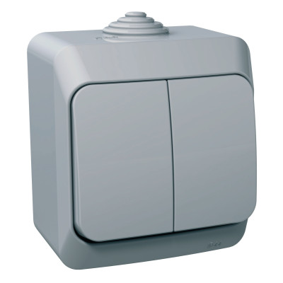Выключатель накладний 2-клавишный Schneider Electric Cedar Plus, IP44, серый WDE000650