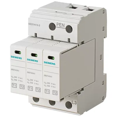 Розрядників блискавкозахисту тип 1, UN 240/400V, UC 335V AC, PLUGGABLE PROTECTION MODULES, 3 + 0 CIRCUIT (TN-C), WIDTH 54MM Siemens 5SD7413-2