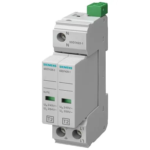 Ограничитель перенапряжений тип 2 REQUIREMENT категория C, UC 350V PLUG-IN PROTECTION BLOCKS 2пол., 1+1 CIRCUIT для TN-S AND TT SYSTEMS W. REMOTE DISPLAY,NARROW DESIGN