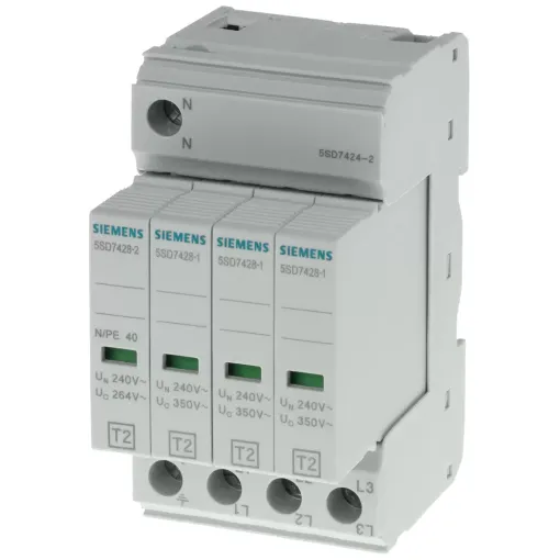 Разрядник T2, UN 240/400 V, UC 350/264 V AC, втычной зашитный модуль, 3+1 цепь (TN-S, TT), ширина 49.2 mm