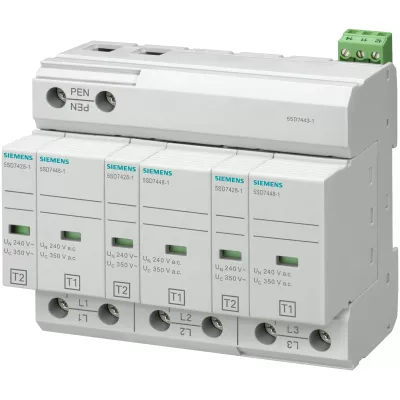 Комбінір.огранічітель перенапруження тип 1 + 2 REQ. CATEGORIES B + C, UC 350V PLUG-IN PROTECTION BLOCKS 3-полюса, 3 + 0 CIRCUIT для TNC SYSTEMS W. REMOTE DISPLAY Siemens 5SD7443-1 Комбінір.огранічітель перенапруження тип 1 + 2 REQ. CATEGORIES B + C, UC 350V PLUG-IN PROTECTION BLOCKS 3-полюса, 3 + 0 CIRCUIT для TNC SYSTEMS W. REMOTE DISPLAY Siemens 5SD7443-1