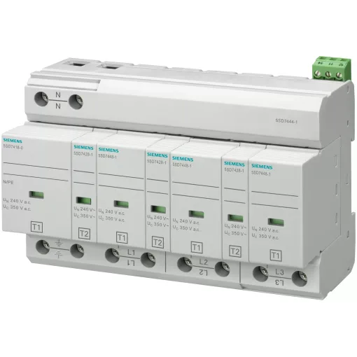 Комбінір.огранічітель перенапруження тип 1 + 2 REQ. CATEGORIES B + C, UC 350V PLUG-IN PROTECTION BLOCKS 4пол. , 3 + 1 CIRCUIT для TN-S AND TT SYSTEMS W. REMOTE DISPLAY