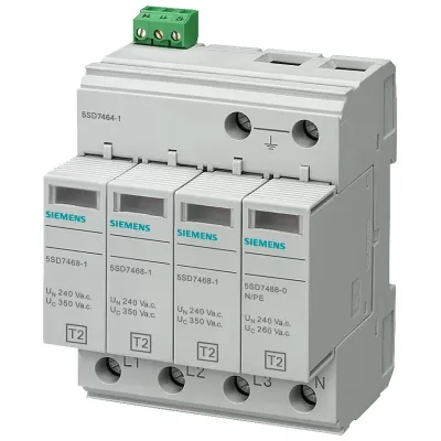 Ограничитель перенапряжений тип 2 REQUIREMENT категория C, UC 350V PLUG-IN PROTECTION BLOCKS 4пол., 3+1 CIRCUIT для TN-S AND TT SYSTEMS W. REMOTE DISPLAY Siemens 5SD7464-1