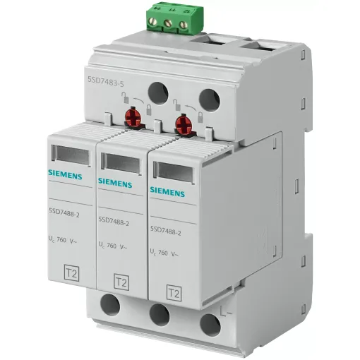Обмежувачі перенапруги тип2, втичні модулі, UC 750V AC, 3-POLE, FOR 4-CONDUCTOR POWER SUPPLY SYSTEMS (L1, L2, L3, PEN), REMOTE SIGNALING CONTACT