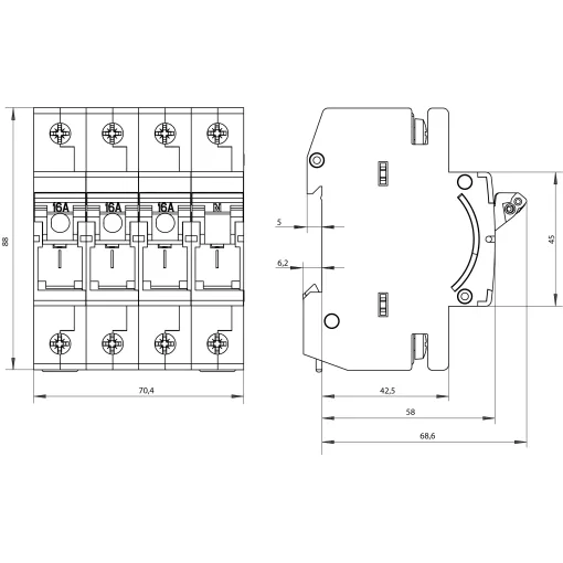 Разъединитель MINIZED D01 16A 400V 3P+N для предохранителей 2-16A