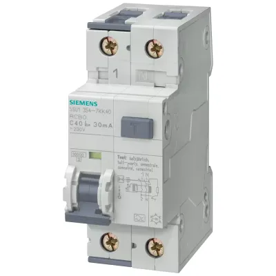 Дифф.автомат тип A , уст. глубина=70 MM IFN 10MA,10KA, 1+N-пол. тип B 10A Siemens 5SU1154-6KK10