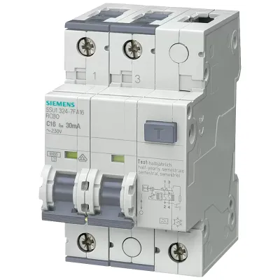 Дифф.автомат тип A (PSE/SSF), D=70 MM IFN 30MA, 10KA,2-пол. B 10A 3MW Siemens 5SU1324-6FA10