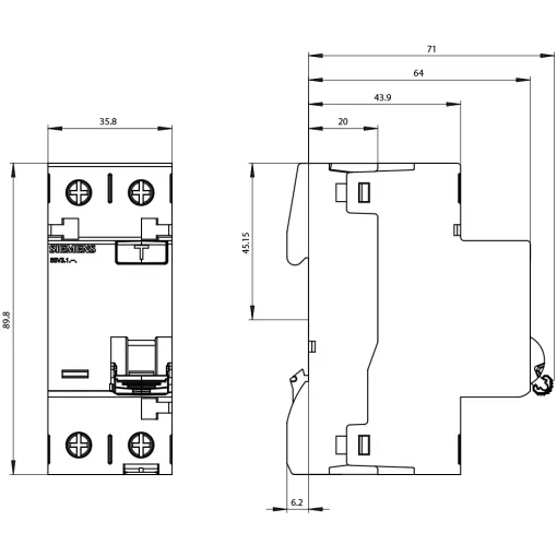 Устройство защитного отключения тип A 63/2 100MA 2мод. N-слева