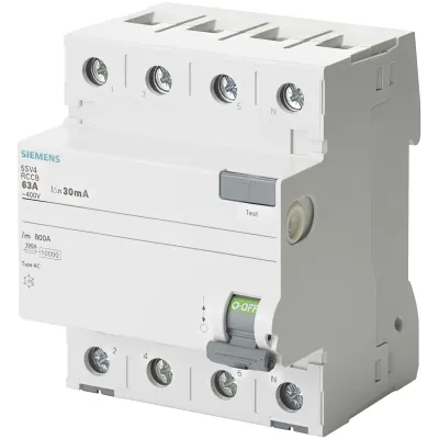 Узо тип AC 63A 3 + N-POL. 500MA 400V 4MOD. Siemens 5SV4746-0
