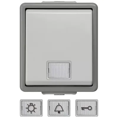 DELTA FLACHE IP44 кнопка 10а 250V з вікном (білий, дзвінок, ключ) навісного монтажу Siemens 5TD4701