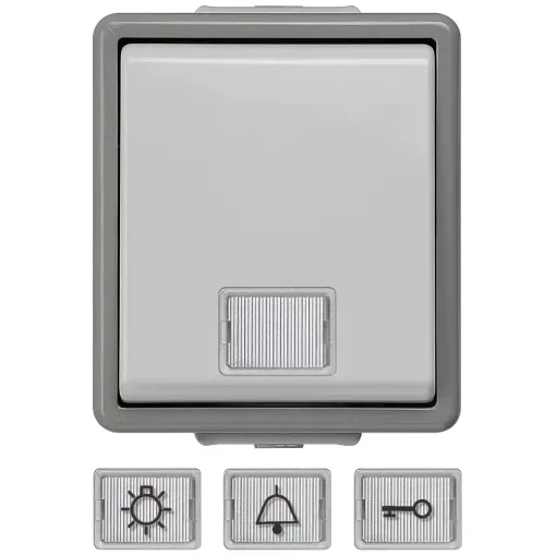 DELTA FLACHE IP44 кнопка 10а 250V з вікном (білий, дзвінок, ключ) навісного монтажу