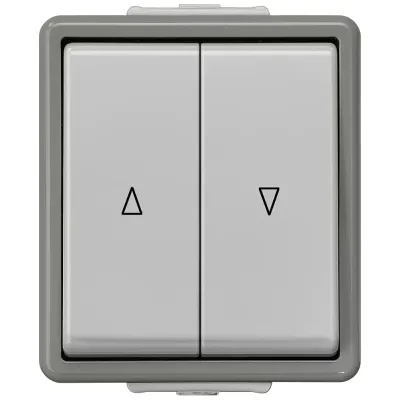DELTA FLACHE темный/светлый серый IP44 2кнопки для управления жалюзи 10а 250V навесного монтажа 66х75мм Siemens 5TD4708