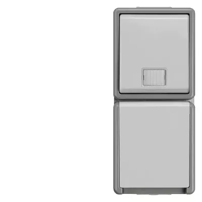 DELTA FLACHE кнопка комбинированная с розеткой IP44 10/16а 250V навесного монтажа с нулевым проводником с крепежными элементами Siemens 5TD4811
