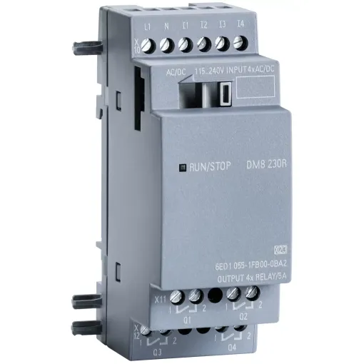 SIPLUS LOGO! DM8 230V, модуль розширення, робоча температура -40 ... + 70°C, пуск при -25°C, зі стійким покриттям, на основі 6ED1055-1FB00-0BA2 . модуль розширення, напруга живлення / входів / виходів: 230 в/230 в/реле, ширина 2TE, 4 DI/4 DO, для LOGO! 8