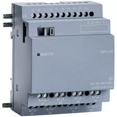 SIPLUS LOGO! DM16 24R, модуль розширення, робоча температура -40 ... + 70°C, пуск при -25°C, зі стійким покриттям, на основі 6ED1055-1NB10-0BA2 . модуль розширення, напруга живлення / входів / виходів: =24 в / =24 в / реле, 8 DI / 8 DO, ширина 4TE, для LO