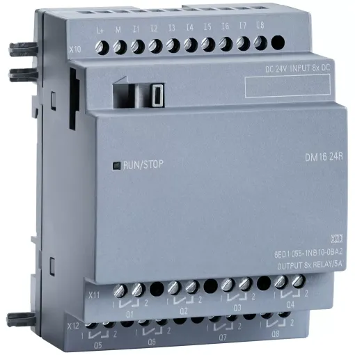 SIPLUS LOGO! DM16 24R, модуль розширення, робоча температура -40 ... + 70°C, пуск при -25°C, зі стійким покриттям, на основі 6ED1055-1NB10-0BA2 . модуль розширення, напруга живлення / входів / виходів: =24 в / =24 в / реле, 8 DI / 8 DO, ширина 4TE, для LO