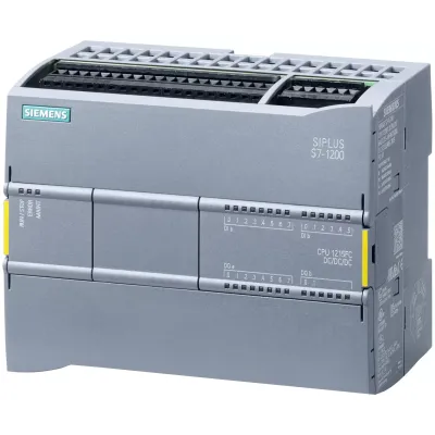 SIMATIC S7-1200F, відмовобезпечне компактне цпу CPU 1215 FC, DC/DC/RELAY, 2 порти PROFINET, вбудовані входи/виходи: 14 DI =24 в, 10 DO реле 2 A, 2 AI =0-10 в, 2 AO 0-20 ма, напруга живлення: =20,4 - 28,8 в, пам`ять програми/даних: 150 кб 6ES7215-1HF40-0X
