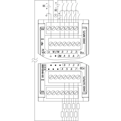 SIMATIC S7-1200, модуль дискретного вводу-виводу SM 1223, 8DI / 8DO, 8DI =24 в, входи SINK / SOURCE, 8DO, транзисторні виходи 0,5 A