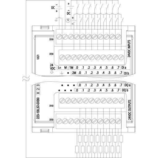 SIMATIC S7-1200, модуль дискретного вводу-виводу SM 1223, 16DI / 16DO, 16DI =24 в, входи SINK/SOURCE, 16DO, транзисторні виходи 0,5 A